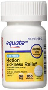 equate motion sickness relief tablets, 100 count 50 mg