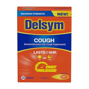 Maximum Strength Delsym Cough Suppressant, Fast Release Caplets, Lasts up to 8 Hour Day or Night, 20 Count