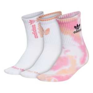 adidas originals women’s color wash quarter socks (3-pair), white/rose tone pink/ambient blush pink, medium