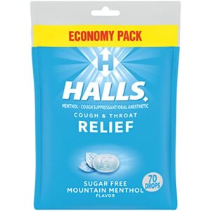 halls relief mountain menthol sugar free cough drops, economy pack, 70 drops