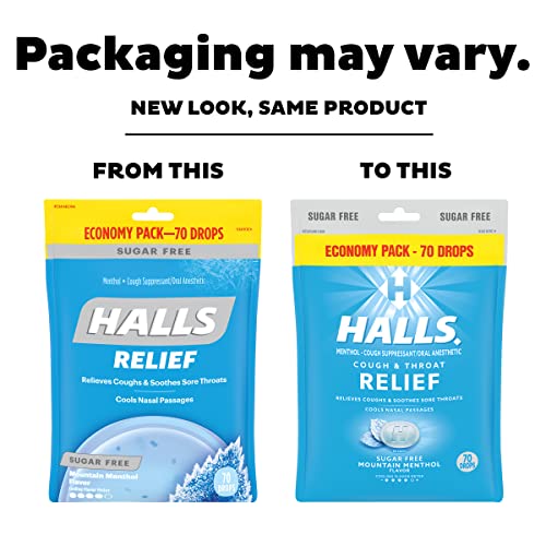 HALLS Relief Mountain Menthol Sugar Free Cough Drops, Economy Pack, 70 Drops