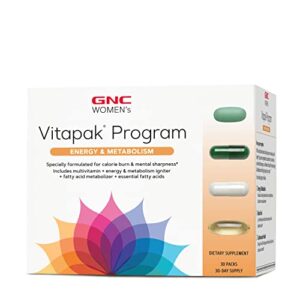 gnc women’s vitapak program – energy & metabolism | complete nutrient system designed for women | supports increased energy & metabolism plus performance & focus |daily supplement | 30 packs