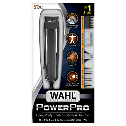 Wahl PowerPro Corded Detailer Trimmer Kit for Mens Grooming – for Beard, Mustache, Stubble, Ear, Nose, & Body Grooming – Model 9686