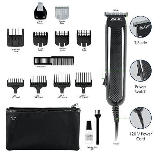 Wahl PowerPro Corded Detailer Trimmer Kit for Mens Grooming – for Beard, Mustache, Stubble, Ear, Nose, & Body Grooming – Model 9686