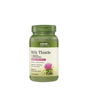 gnc herbal plus milk thistle 1300mg | standardized herb, supports healthy liver function, vegetarian | 120 caplets