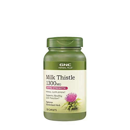 GNC Herbal Plus Milk Thistle 1300mg | Standardized Herb, Supports Healthy Liver Function, Vegetarian | 120 Caplets