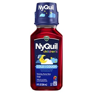vicks nyquil children’s, nighttime cold & cough multi-symptom relief, relieves sneezing, runny nose, cough, berry flavor, 8 fl oz