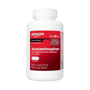 amazon basic care extra strength pain relief, acetaminophen caplets, 500 mg, 500 count (pack of 1)