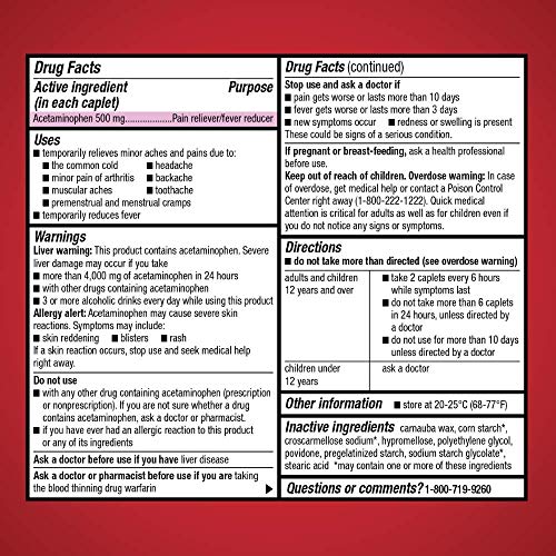 Amazon Basic Care Extra Strength Pain Relief, Acetaminophen Caplets, 500 mg, 500 Count (Pack of 1)