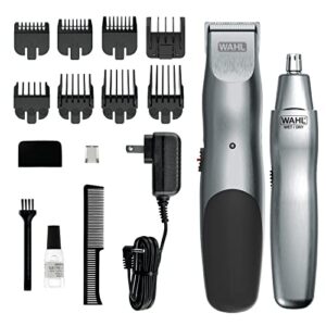 wahl groomsman cord/cordless beard trimming kit for mustaches, hair, nose hair, and light detailing and grooming with bonus wet/dry electric battery nose trimmer – model 5623v