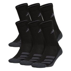 adidas kids-boy’s/girl’s cushioned angle stripe crew socks (6-pair), black/onix grey/night grey, large