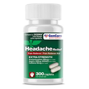 gencare – extra strength headache relief acetaminophen with aspirin (nsaid) & caffeine (300 caplets) value pack | head pain relief, muscle aches, back pain & body | generic excedrin extra strength