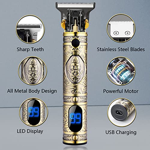 WAHLSA Professional Hair Trimmer Zero Gapped Detail Beard Shaver Barbershop Baldheaded Hair Clipper T-Blade Hair Clipper for Men Electric Pro Li Outline Trimmer Grooming Kit LED Display (Golden