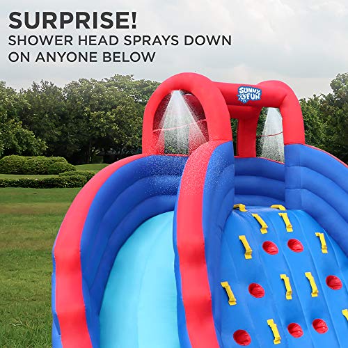 SUNNY & FUN Ultra Climber Inflatable Water Slide Park – Heavy-Duty for Outdoor Fun - Climbing Wall, Two Slides & Splash Pool – Easy to Set Up & Inflate with Included Air Pump & Carrying Case