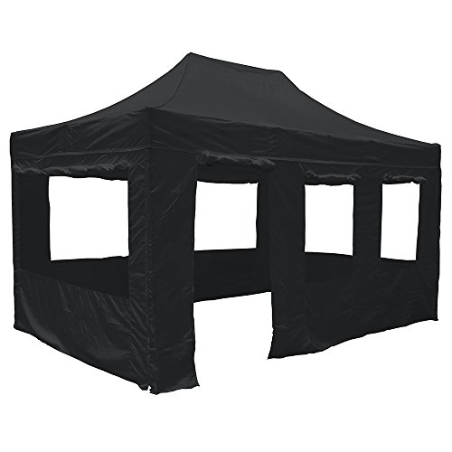 Vispronet Black 10x15 Aluminum Canopy Tent Kit - Resists Up to 30mph Wind Gusts - Includes 10x15 Door and Window Wall, Large Window Wall, 2 10x10 Window Sidewalls, Canopy Storage Bag, and Stake Kit