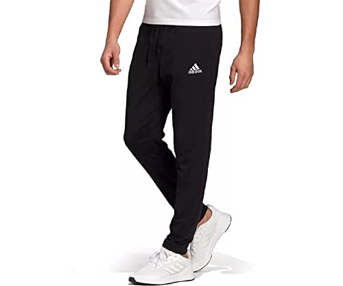 adidas Men's Essentials Fleece Regular Tapered Pants, Black/White, Large