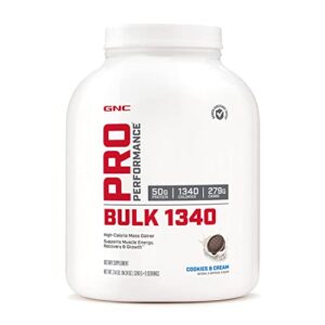 gnc pro performance bulk 1340 – cookies and cream, 9 servings, supports muscle energy, recovery and growth
