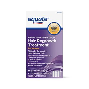 Equate - Hair Regrowth Treatment for Women with Minoxidil 2%, 3 Month Supply( 3 - 2oz bottles )