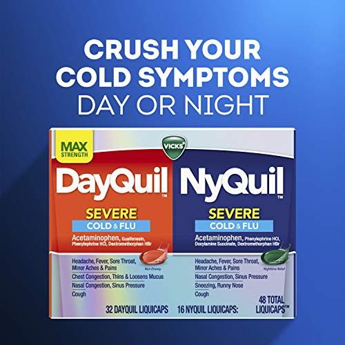 Vicks DayQuil Severe Cold, Flu & Congestion Medicine, Liquicaps, Maximum Strength Orange, 24 Count