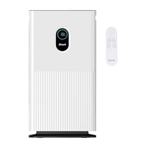 shark he601 air purifier 6 true hepa cleans up to 1200 sq. ft., captures 99.98% of particles, dust, allergens, smoke, 0.1–0.2 microns, advanced odor lock, quiet, 6 fan, white