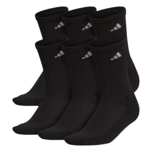 adidas women’s athletic cushioned crew socks with arch compression (6-pair), black/aluminum 2, medium