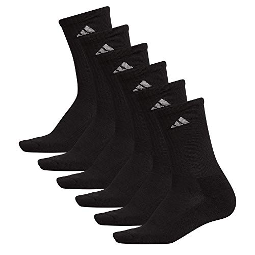 adidas Women's Athletic Cushioned Crew Socks with Arch Compression (6-Pair), Black/Aluminum 2, Medium