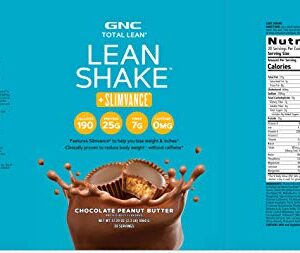 GNC Total Lean Shake + Slimvance | Caffeine Free Protein Powder, Helps Reduce Body Weight | Chocolate Peanut Butter | 20 Servings