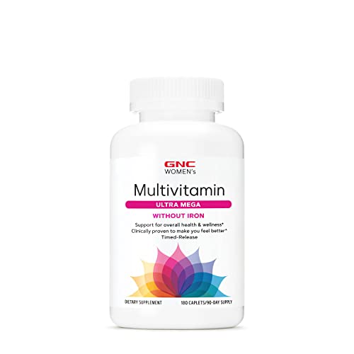 GNC Women's Multivitamin Ultra Mega Without Iron | Daily Vitamin Supplement | Supports Immune, Brain, Hair, Skin & Nails | Antioxidant Blend | 180 Caplets