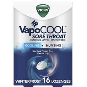 vicks vapocool sore throat lozenge relieves painful sore throat and mouth, winterfrost, 16 count(pack of 1)