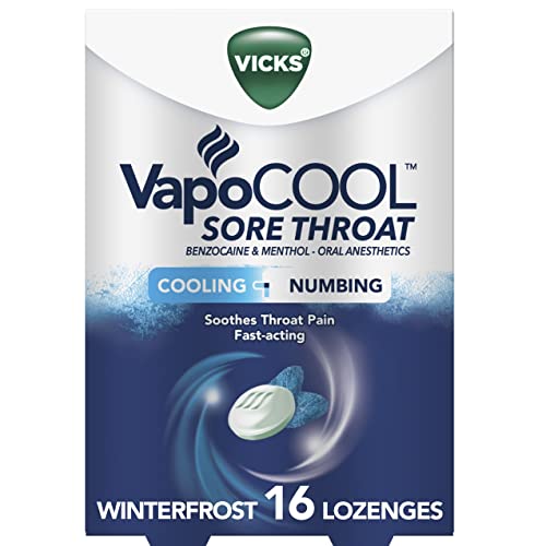 Vicks VapoCool Sore Throat Lozenge Relieves Painful Sore Throat and Mouth, Winterfrost, 16 Count(Pack of 1)