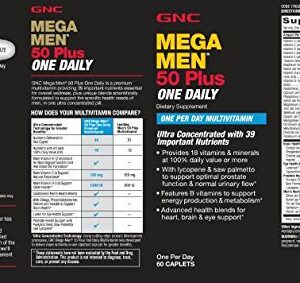 GNC Mega Men 50 Plus One Daily Multivitamin, Twin Pack, 60 Caplets per Bottle, Supports Heart, Brain and Eye Health