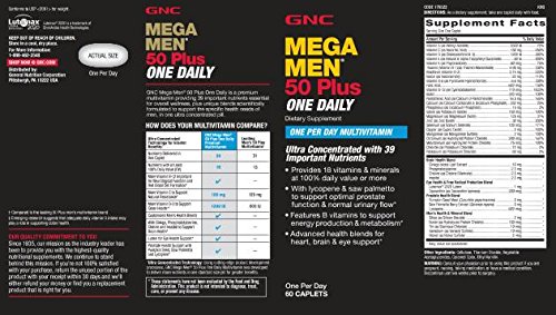 GNC Mega Men 50 Plus One Daily Multivitamin, Twin Pack, 60 Caplets per Bottle, Supports Heart, Brain and Eye Health