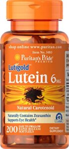 puritans pride lutein 6 mg with zeaxanthin supports eye health, 200 count