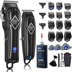 glaker professional hair clippers and trimmer kit, cordless mens hair clippers for men women kids, barber clippers fading clippers rechargeable with 18pcs guards