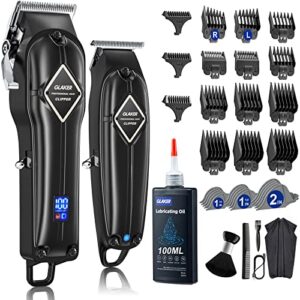 GLAKER Professional Hair Clippers and Trimmer Kit, Cordless Mens Hair Clippers for Men Women Kids, Barber Clippers Fading Clippers Rechargeable with 18PCS Guards