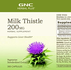 GNC Herbal Plus Milk Thistle 200mg | Supports Liver Health | 300 Capsules