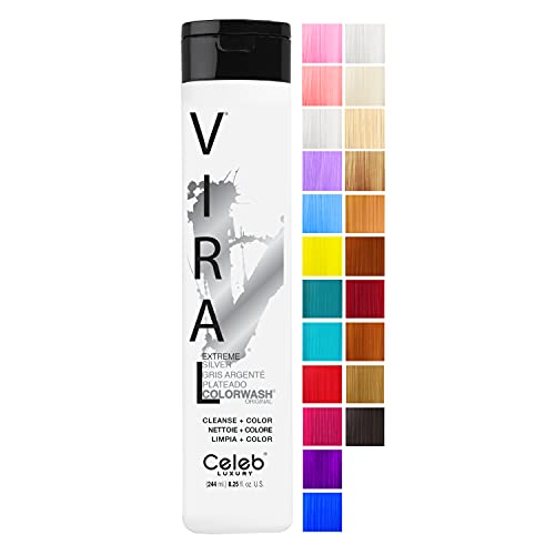 Celeb Luxury Viral Colorwash, Professional Semi-Permanent Hair Color Depositing Shampoo, Extreme Silver