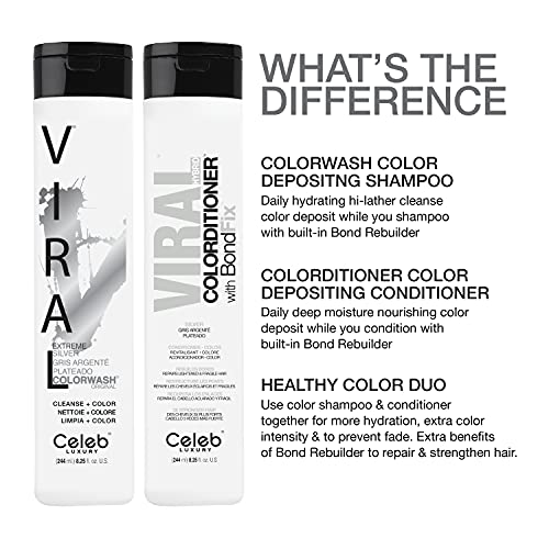 Celeb Luxury Viral Colorwash, Professional Semi-Permanent Hair Color Depositing Shampoo, Extreme Silver