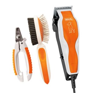 wahl groom pro pet clipper combo kit for thick, heavy coats with nail clippers & double sided pin bristle brush – model 9308-100