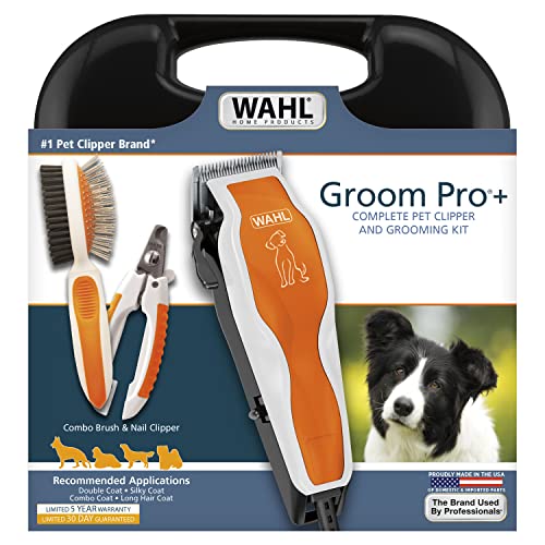 Wahl Groom Pro Pet Clipper Combo Kit for Thick, Heavy Coats with Nail Clippers & Double Sided Pin Bristle Brush - Model 9308-100