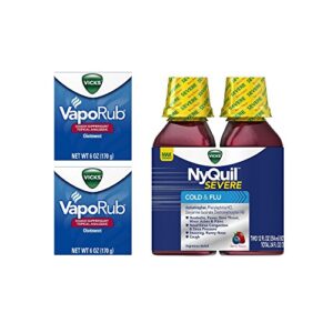 cough, cold, and flu bundle – vicks vaporub cough suppressant 6 oz (pack of 2) and vicks nyquil severe nighttime relief 12 oz (twin pack)