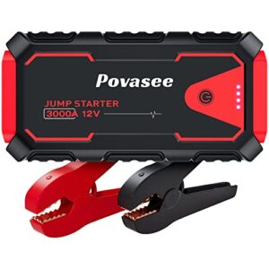 𝐏𝐨𝐯𝐚𝐬𝐞𝐞 𝐉𝐮𝐦𝐩 𝐒𝐭𝐚𝐫𝐭𝐞𝐫, 3000a peak jump starter battery pack, 12v battery booster up to all gas or 8l diesel engine battery jump starter with power bank/dual output/led light