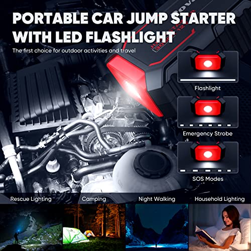 𝐏𝐨𝐯𝐚𝐬𝐞𝐞 𝐉𝐮𝐦𝐩 𝐒𝐭𝐚𝐫𝐭𝐞𝐫, 3000A Peak Jump Starter Battery Pack, 12V Battery Booster up to All Gas or 8L Diesel Engine Battery Jump Starter with Power Bank/Dual Output/LED Light