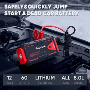 𝐏𝐨𝐯𝐚𝐬𝐞𝐞 𝐉𝐮𝐦𝐩 𝐒𝐭𝐚𝐫𝐭𝐞𝐫, 3000A Peak Jump Starter Battery Pack, 12V Battery Booster up to All Gas or 8L Diesel Engine Battery Jump Starter with Power Bank/Dual Output/LED Light