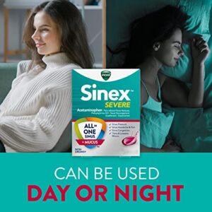 Vicks Sinex SEVERE, All-In-One Sinus + Mucus Relief, Non-Drowsy, Loosens Mucus, Maximum Strength Relief of Pain, Pressure, Congestion, & Headache Relief, 24 LiquiCaps