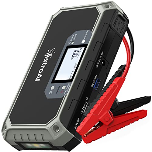 AstroAI Car Jump Starter, 2000A 12V 8-in-1 Battery Jump Starter, Up to 7.0L Gas & 3.0L Diesel Engines, 18000mAh Quick Charge 3.0 Power Bank, Informative LCD Screen with Cigarette adapter, Jumper Cable