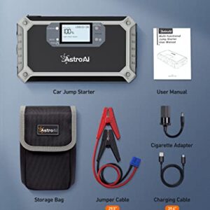 AstroAI Car Jump Starter, 2000A 12V 8-in-1 Battery Jump Starter, Up to 7.0L Gas & 3.0L Diesel Engines, 18000mAh Quick Charge 3.0 Power Bank, Informative LCD Screen with Cigarette adapter, Jumper Cable