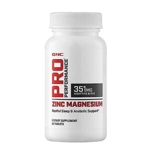 gnc pro performance zinc magnesium, 60 tablets, supports restful sleep and anabolic support