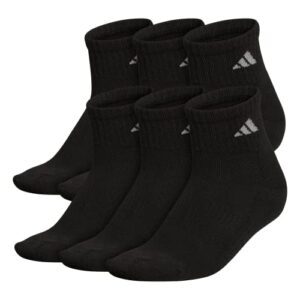 adidas women’s athletic cushioned quarter socks with arch compression (6-pair), black/aluminum 2, medium