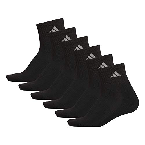 adidas Women's Athletic Cushioned Quarter Socks with Arch Compression (6-Pair), Black/Aluminum 2, Medium